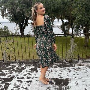 Green floral midi dress